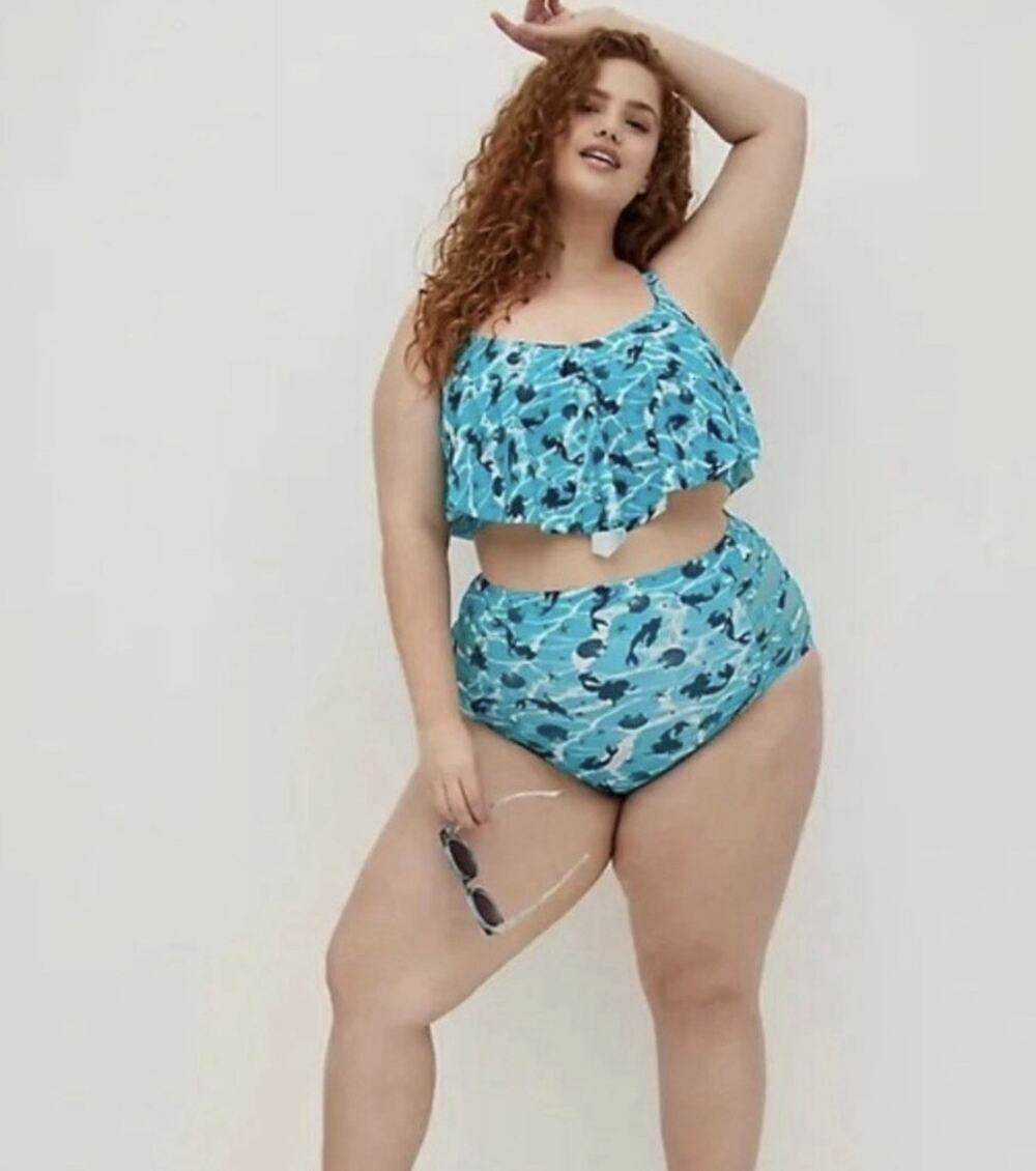 Torrid Ariel Mermaid Flounce Bikini Set 2X 18/20 NWT High Waisted Swim